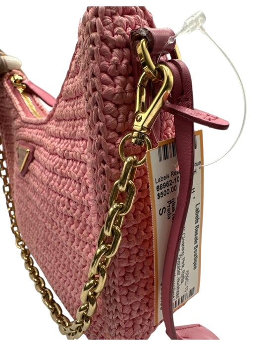 Prada Pink Raffia Crochet Chain Strap Shoulder Bag Pink / S