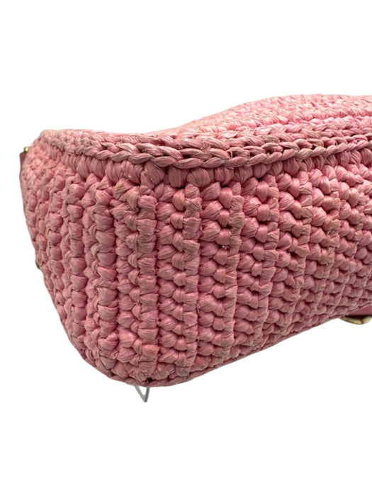 Prada Pink Raffia Crochet Chain Strap Shoulder Bag Pink / S