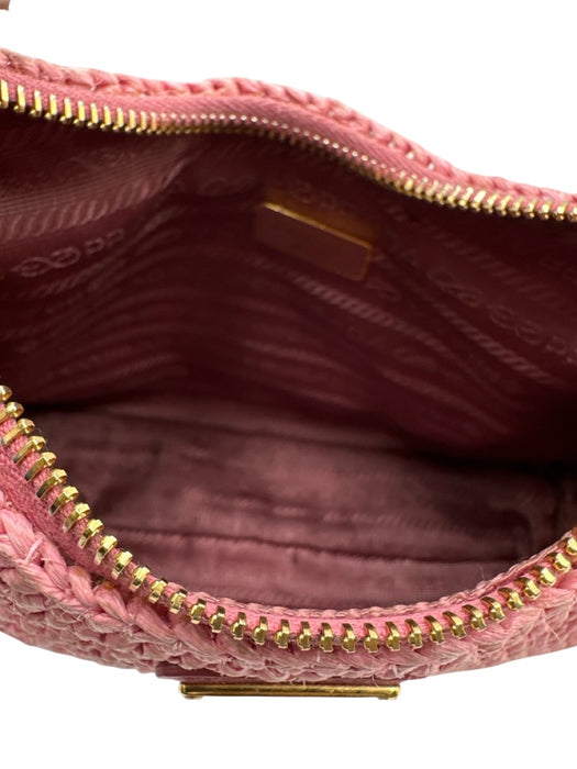 Prada Pink Raffia Crochet Chain Strap Shoulder Bag Pink / S