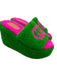 Gucci Shoe Size 38 Pink & Green shearling Leather Logo Platform Slide Sandals Pink & Green / 38