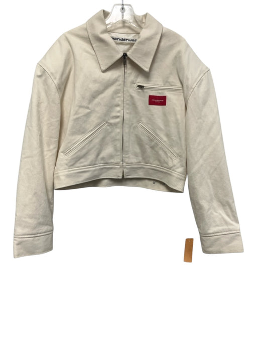 Alexander Wang Size L Cream & Red Cotton Twill Logo Patch Zip Bomber Jacket Cream & Red / L