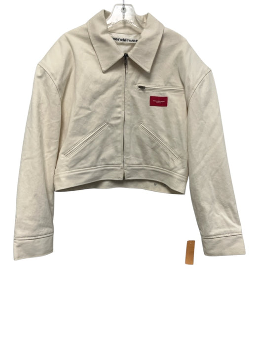 Alexander Wang Size L Cream & Red Cotton Twill Logo Patch Zip Bomber Jacket Cream & Red / L