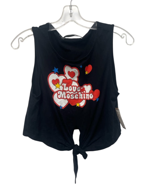 Love Moschino Size 6 Black, Red, White Cotton Sleeveless Graphic Tie Front Top Black, Red, White / 6