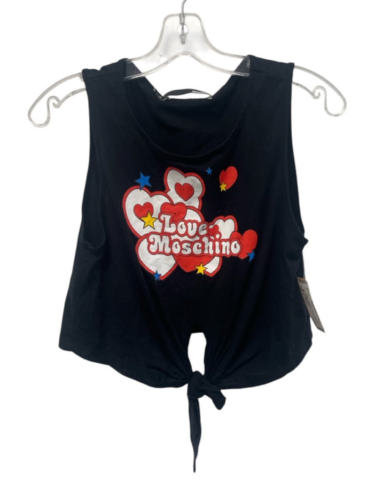 Love Moschino Size 6 Black, Red, White Cotton Sleeveless Graphic Tie Front Top Black, Red, White / 6