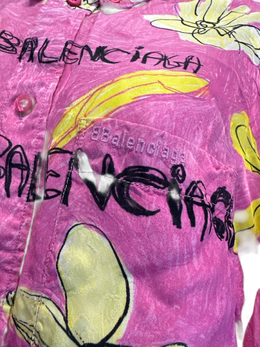 Balenciaga Size 36 / S Pink, Yellow, Black Viscose Blend scribble Floral Top Pink, Yellow, Black / 36 / S