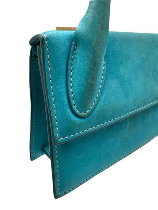 Jacquemus Turquoise Blue Leather Upper Magnetic Close Logo Rolled Handles Bag Turquoise Blue / XS