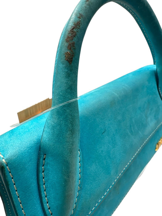 Jacquemus Turquoise Blue Leather Upper Magnetic Close Logo Rolled Handles Bag Turquoise Blue / XS