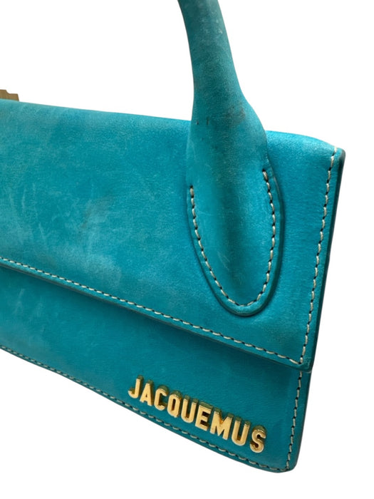 Jacquemus Turquoise Blue Leather Upper Magnetic Close Logo Rolled Handles Bag Turquoise Blue / XS