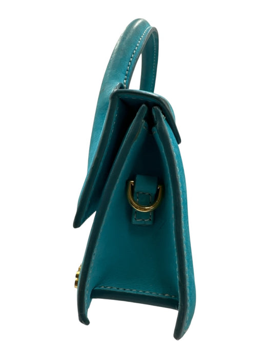 Jacquemus Turquoise Blue Leather Upper Magnetic Close Logo Rolled Handles Bag Turquoise Blue / XS