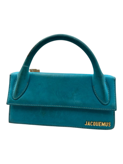 Jacquemus Turquoise Blue Leather Upper Magnetic Close Logo Rolled Handles Bag Turquoise Blue / XS