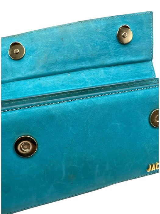 Jacquemus Turquoise Blue Leather Upper Magnetic Close Logo Rolled Handles Bag Turquoise Blue / XS
