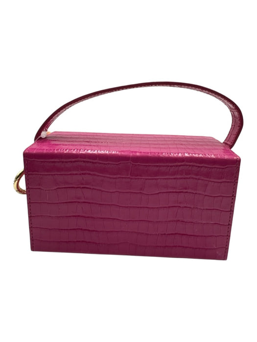 L' Afshar Fuchsia Pink Leather Croc Embossed Chain Link Minaudiere Bag Fuchsia Pink / XS