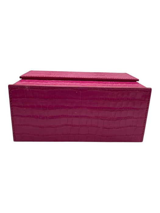 L' Afshar Fuchsia Pink Leather Croc Embossed Chain Link Minaudiere Bag Fuchsia Pink / XS