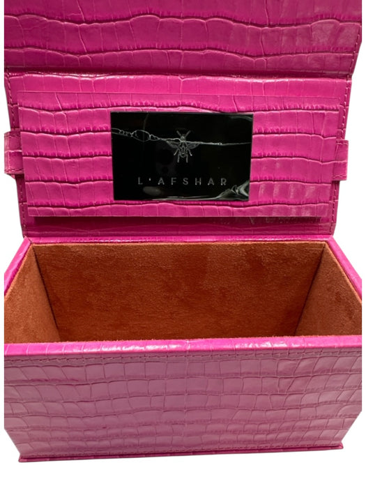 L' Afshar Fuchsia Pink Leather Croc Embossed Chain Link Minaudiere Bag Fuchsia Pink / XS