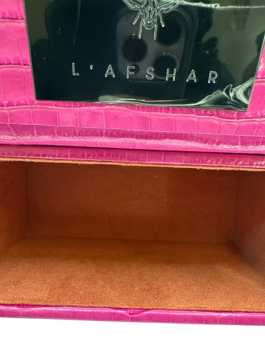 L' Afshar Fuchsia Pink Leather Croc Embossed Chain Link Minaudiere Bag Fuchsia Pink / XS