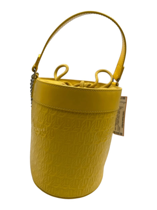 Dsquared Yellow Patent Leather Embossed Logo Chain Bucket Bag Yellow / S