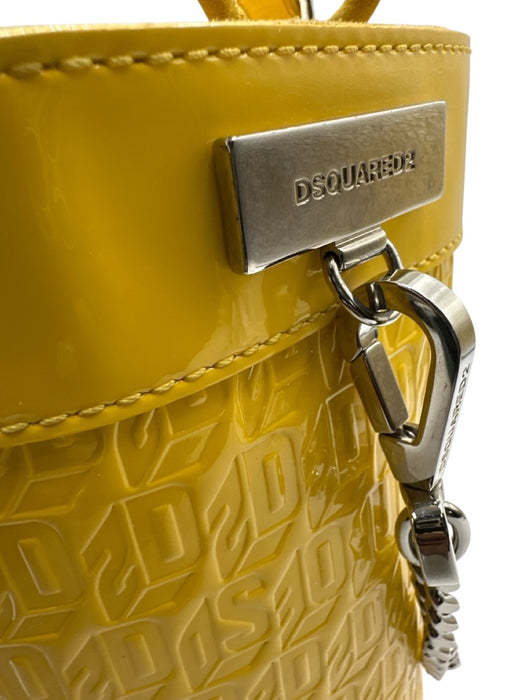 Dsquared Yellow Patent Leather Embossed Logo Chain Bucket Bag Yellow / S