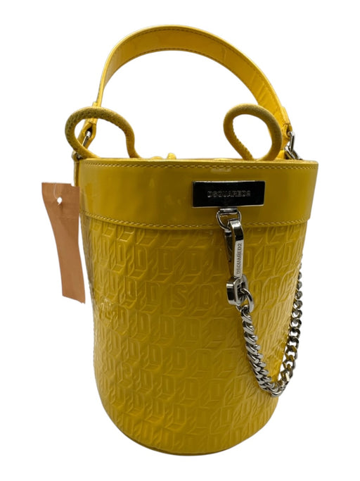 Dsquared Yellow Patent Leather Embossed Logo Chain Bucket Bag Yellow / S