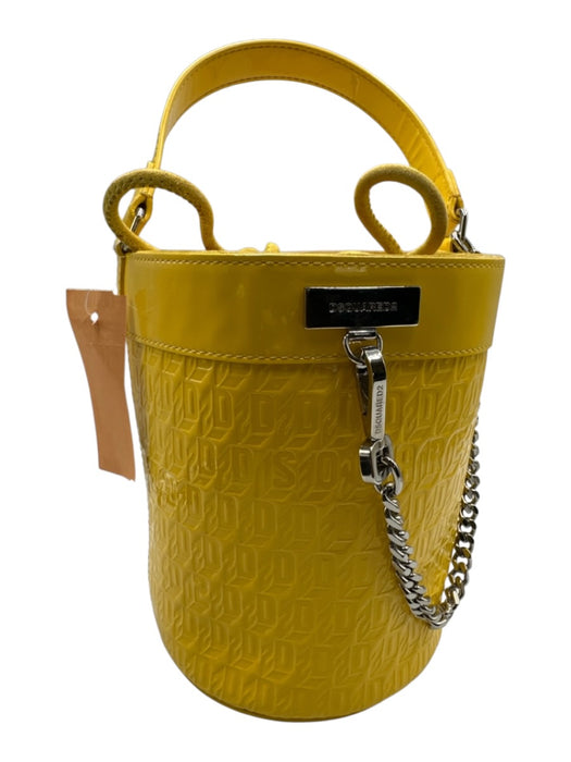 Dsquared Yellow Patent Leather Embossed Logo Chain Bucket Bag Yellow / S