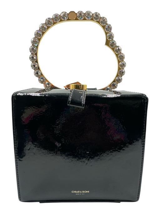 Chiara Boni Black Leather Glossy Rhinestone Magnetic Close Bag Black / S