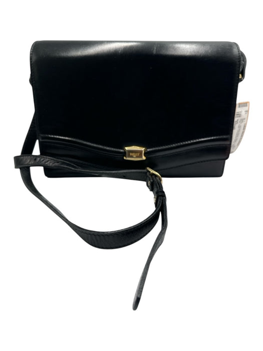 Bally Black Leather Flap Logo Crossbody Strap Gold Hardware Bag Black / Small