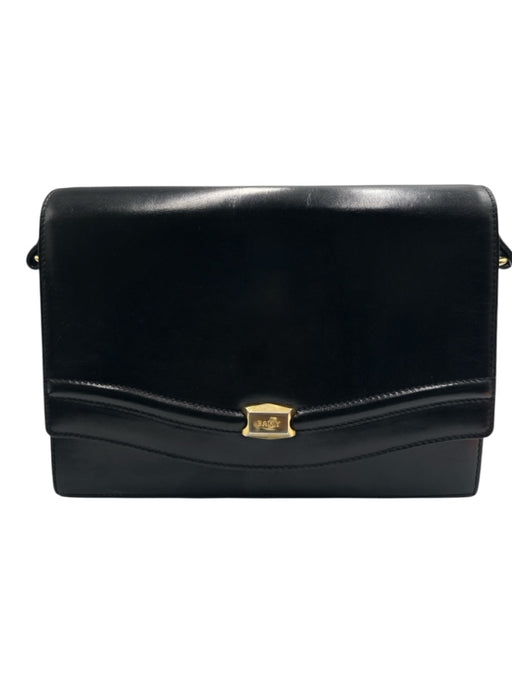 Bally Black Leather Flap Logo Crossbody Strap Gold Hardware Bag Black / Small