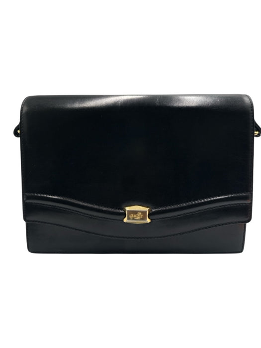 Bally Black Leather Flap Logo Crossbody Strap Gold Hardware Bag Black / Small