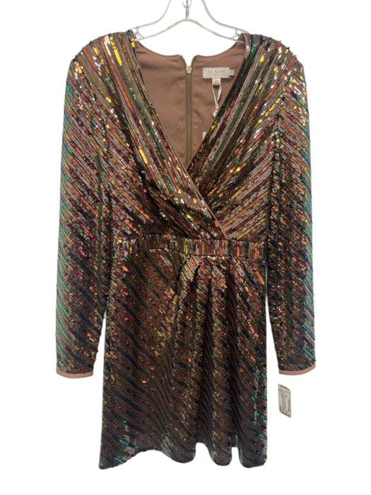 Ted Baker Size 1 Copper & Multi Polyester Sequined Long Sheer Sleeve Dress Copper & Multi / 1