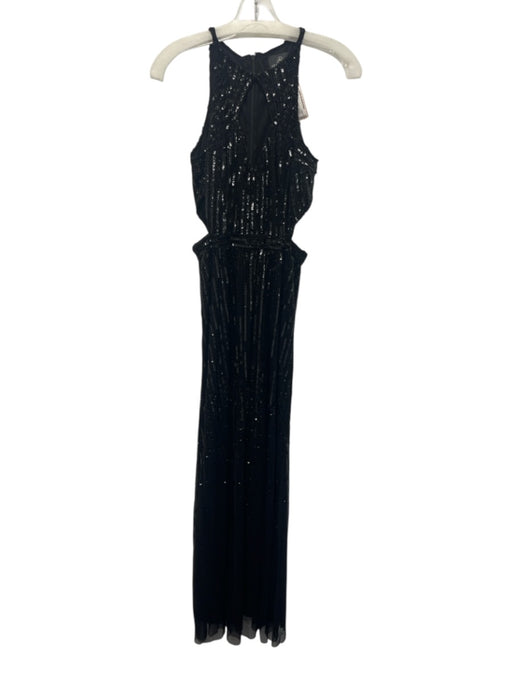Adrianna Papell Size 4 Black Polyester Beaded & Sequined Cutout Sleeveless Gown Black / 4