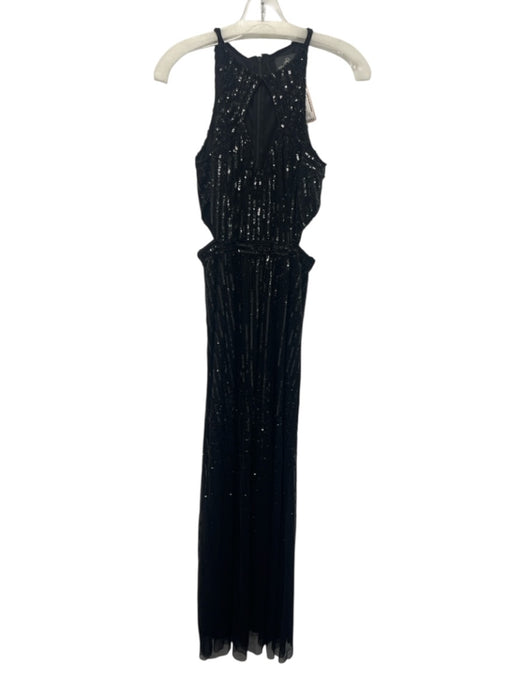 Adrianna Papell Size 4 Black Polyester Beaded & Sequined Cutout Sleeveless Gown Black / 4