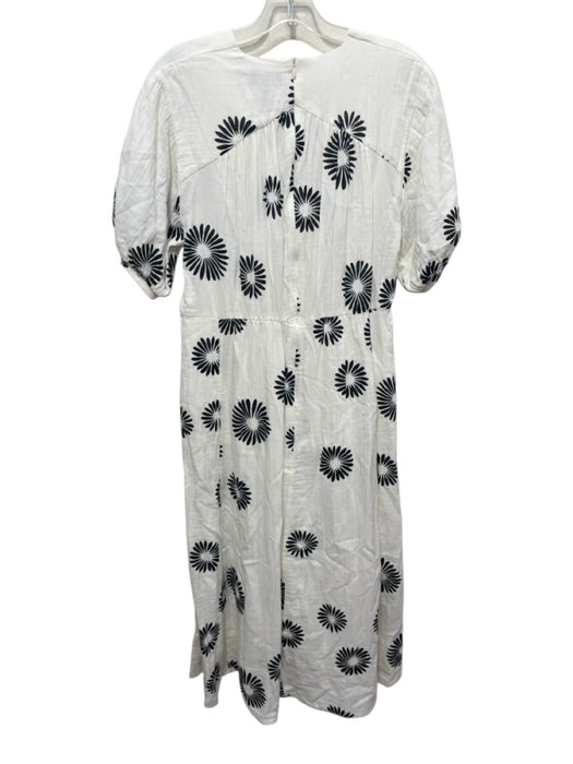 ME + EM Size 8 Off White & Black Cotton Abstract Floral Short Sleeve Dress Off White & Black / 8