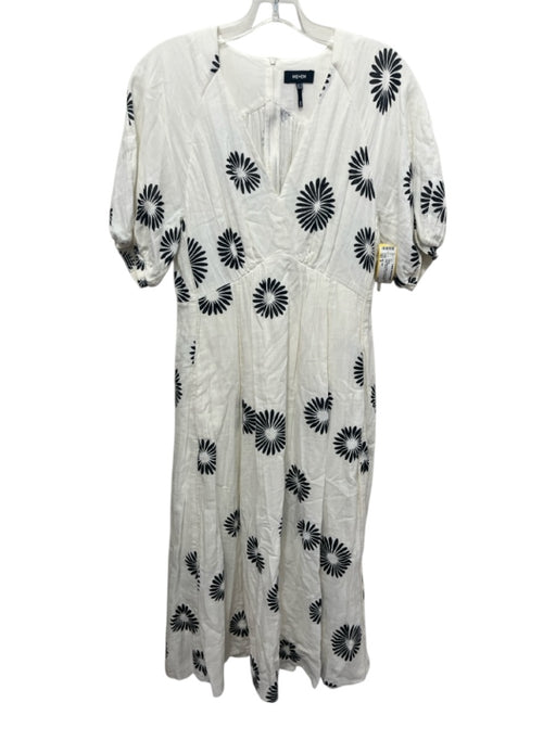 ME + EM Size 8 Off White & Black Cotton Abstract Floral Short Sleeve Dress Off White & Black / 8