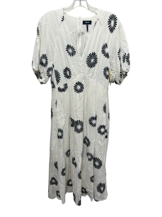 ME + EM Size 8 Off White & Black Cotton Abstract Floral Short Sleeve Dress Off White & Black / 8