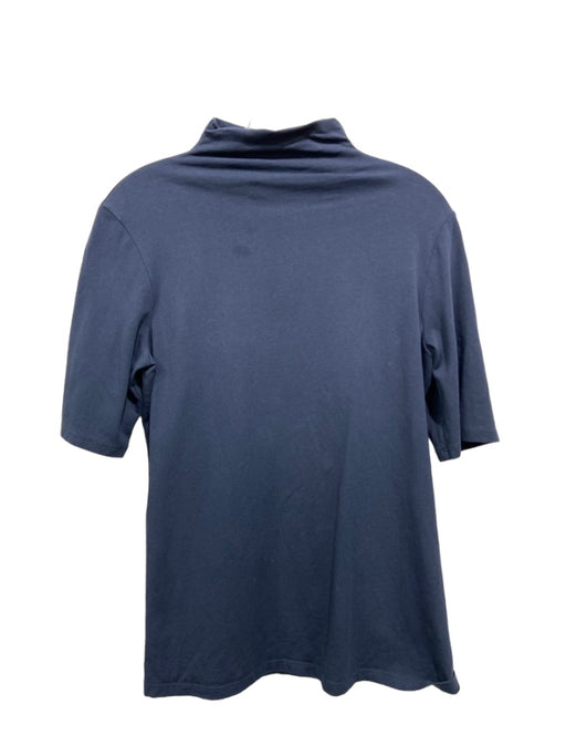 Theory Size L Navy Cotton Blend Mock Neck Short Sleeve Top Navy / L