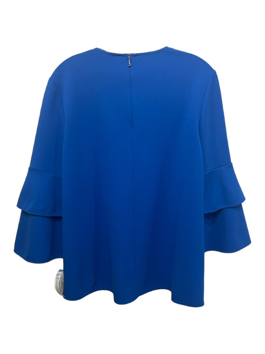 Tibi Size 6 Blue Polyester Round Neck Tiered Long Sleeve Zip Back Top Blue / 6