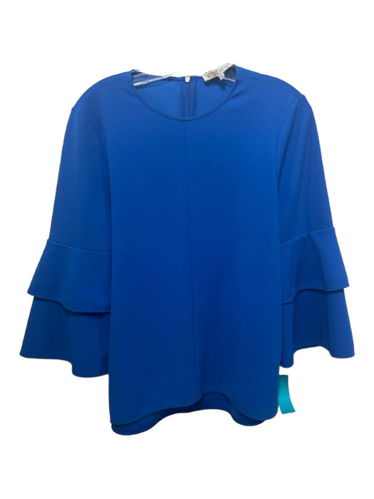 Tibi Size 6 Blue Polyester Round Neck Tiered Long Sleeve Zip Back Top Blue / 6