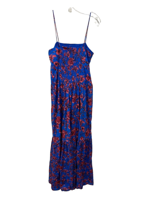 Playa Lucila Size M Blue & Pink Cotton Floral Spaghetti Strap Midi Dress Blue & Pink / M