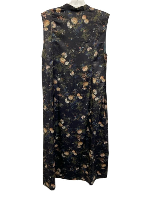 Vince Size M Black, Green, Multi Polyester Satin Sleeveless Floral Print Dress Black, Green, Multi / M