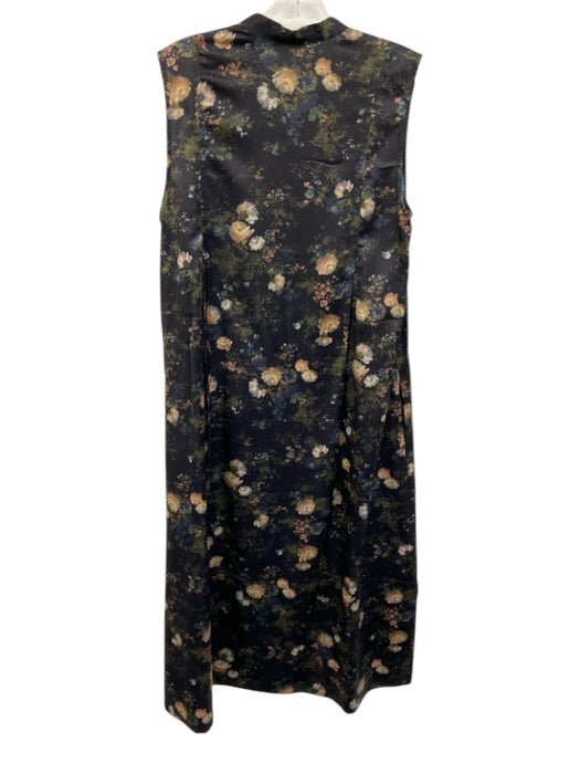 Vince Size M Black, Green, Multi Polyester Satin Sleeveless Floral Print Dress Black, Green, Multi / M