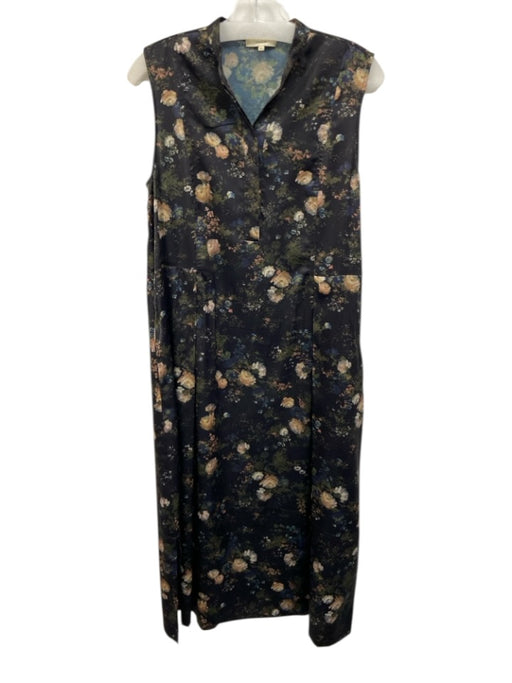 Vince Size M Black, Green, Multi Polyester Satin Sleeveless Floral Print Dress Black, Green, Multi / M