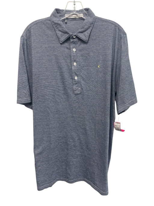 Criquet Size XL Blue & White Cotton Striped Polo Men's Short Sleeve Blue & White / XL