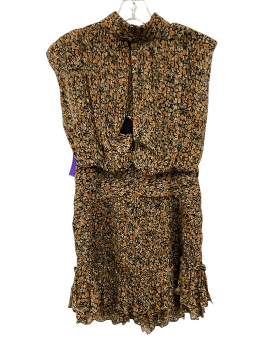 Shona Joy Size 8 Black, Beige & Orange Print Viscose Abstract Floral Dress Black, Beige & Orange Print / 8