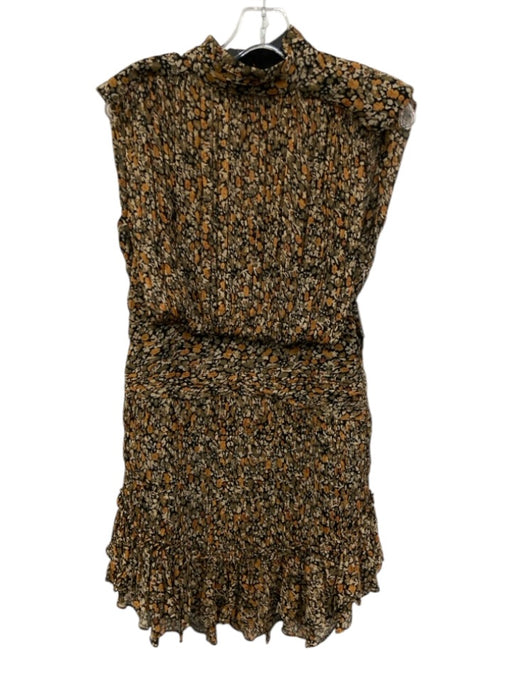 Shona Joy Size 8 Black, Beige & Orange Print Viscose Abstract Floral Dress Black, Beige & Orange Print / 8