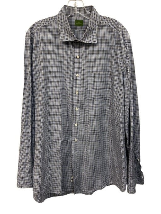 Sid Mashburn Size XL White, Blue & Gray Cotton Plaid Men's Long Sleeve Shirt White, Blue & Gray / XL