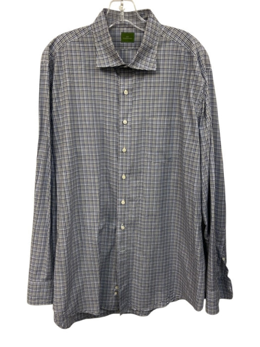 Sid Mashburn Size XL White, Blue & Gray Cotton Plaid Men's Long Sleeve Shirt White, Blue & Gray / XL