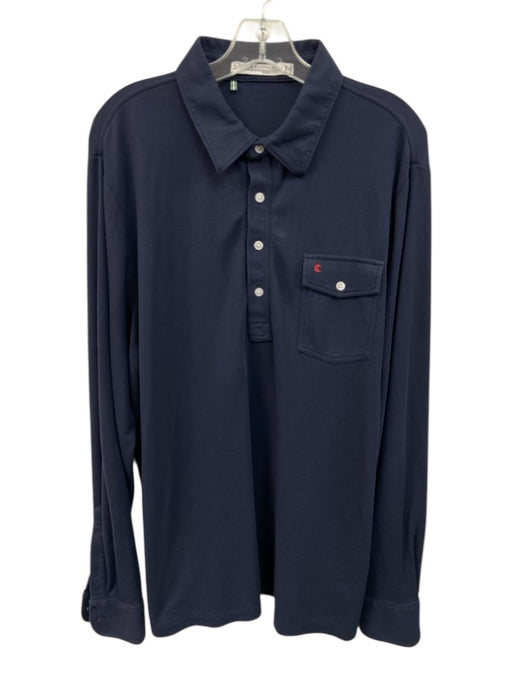 Criquet Size XL Navy Blue Cotton Solid Polo Men's Long Sleeve Shirt Navy Blue / XL