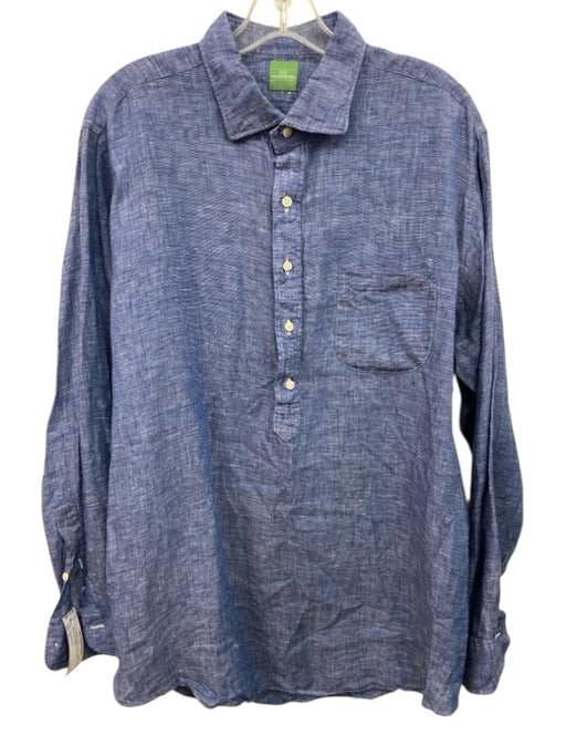 Sid Mashburn Size XL Blue & White Linen Button Down Men's Long Sleeve Shirt Blue & White / XL