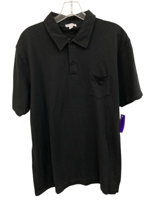 Sunspel Size XXL Black Cotton Solid Polo Men's Short Sleeve Black / XXL