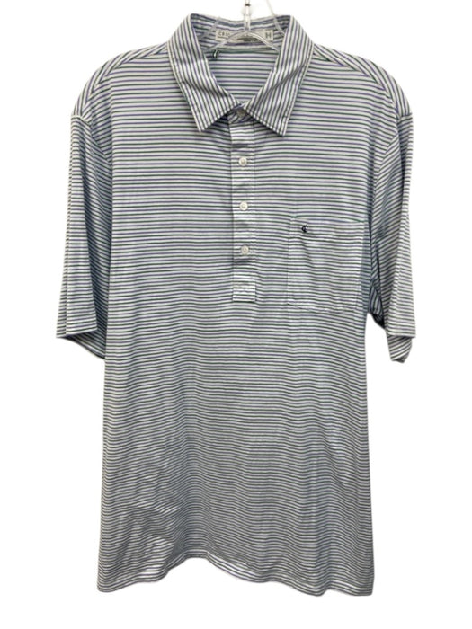 Criquet Size XL White, Purple, Green Cotton Striped Polo Men's Short Sleeve White, Purple, Green / XL
