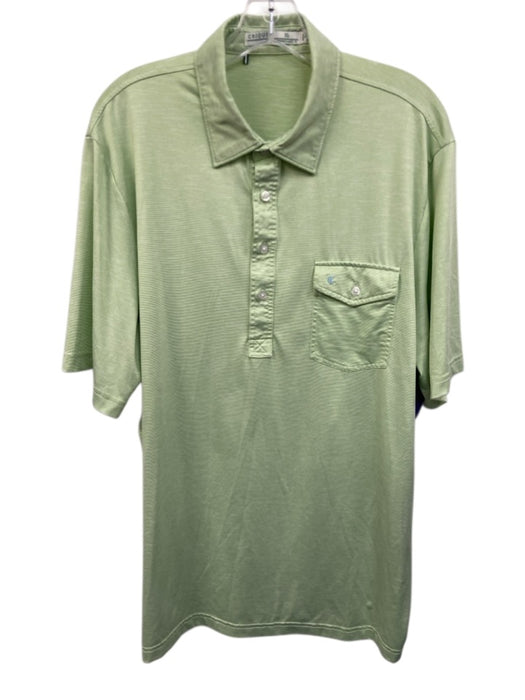 Criquet Size XL Green & White Polyester Striped Polo Men's Short Sleeve Green & White / XL